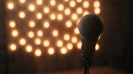 Microphone positioned in front of a backdrop