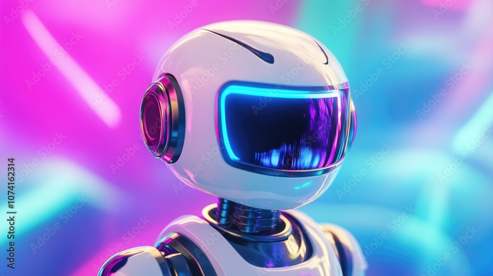 Wall mural adorable robot in a vibrant background featuring 3d rendering and illustration techniques