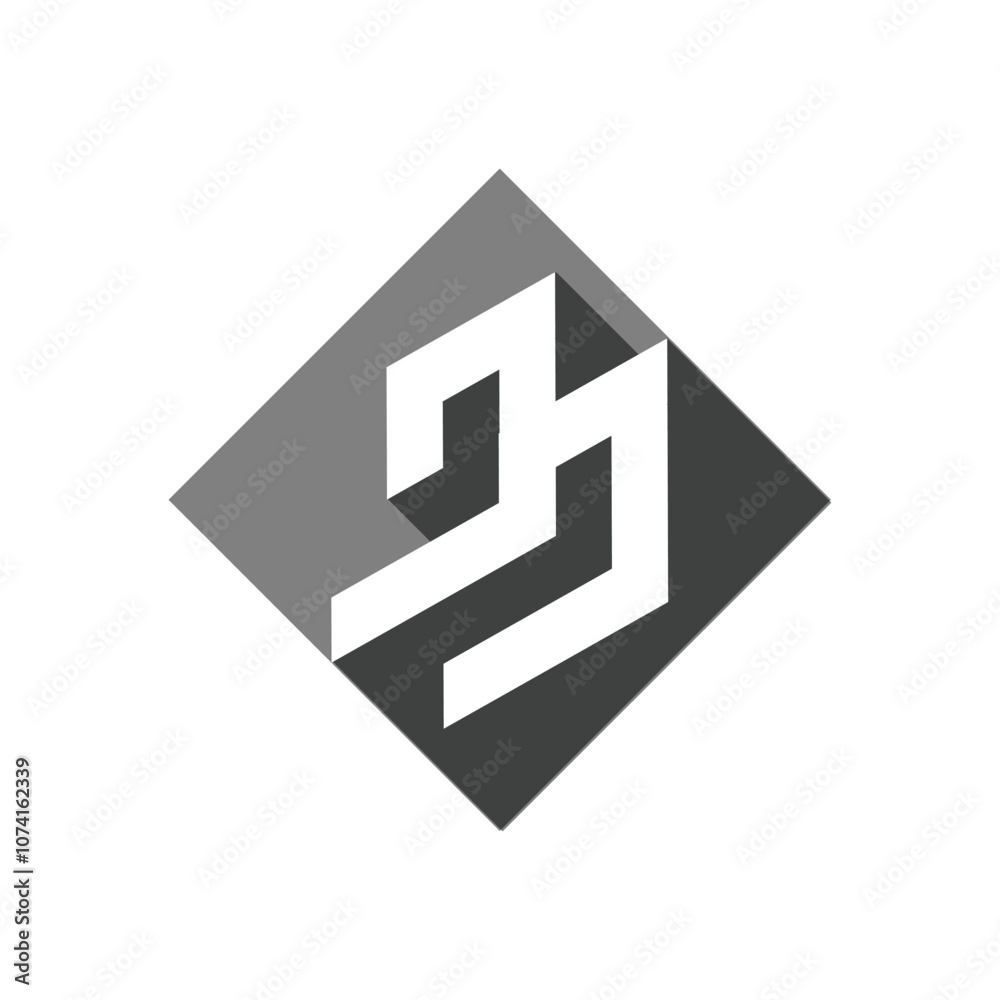 Poster this is a simple logo design of an initial jj with shadow inside a square diamond shape that looks c