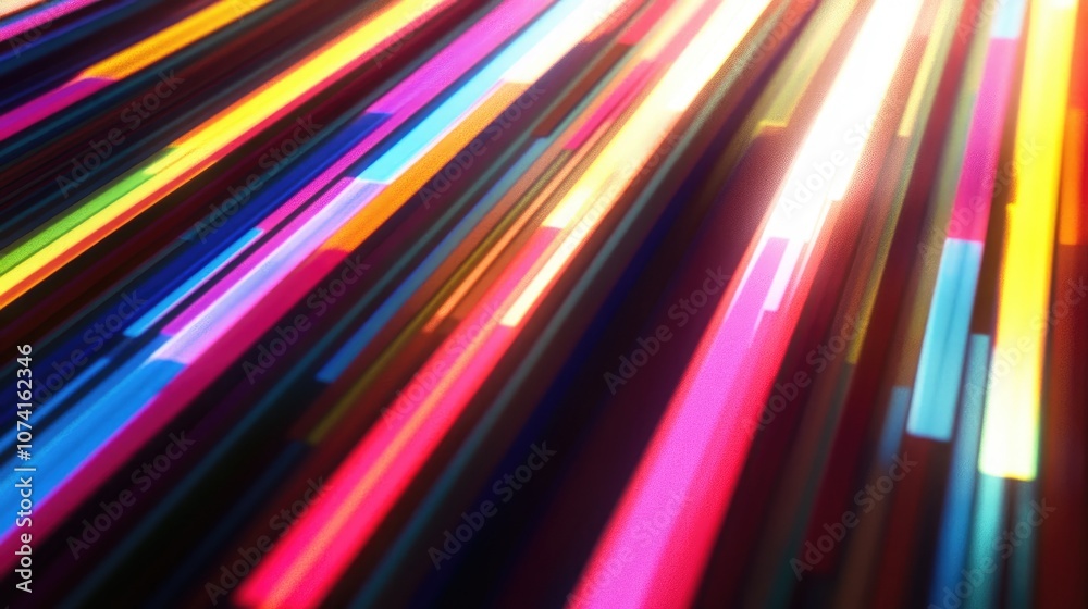 Poster abstract lines background with diagonal colorful rays creating a striped light pattern