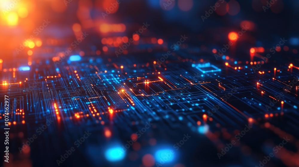 Poster blue gradient digital background with circuit patterns