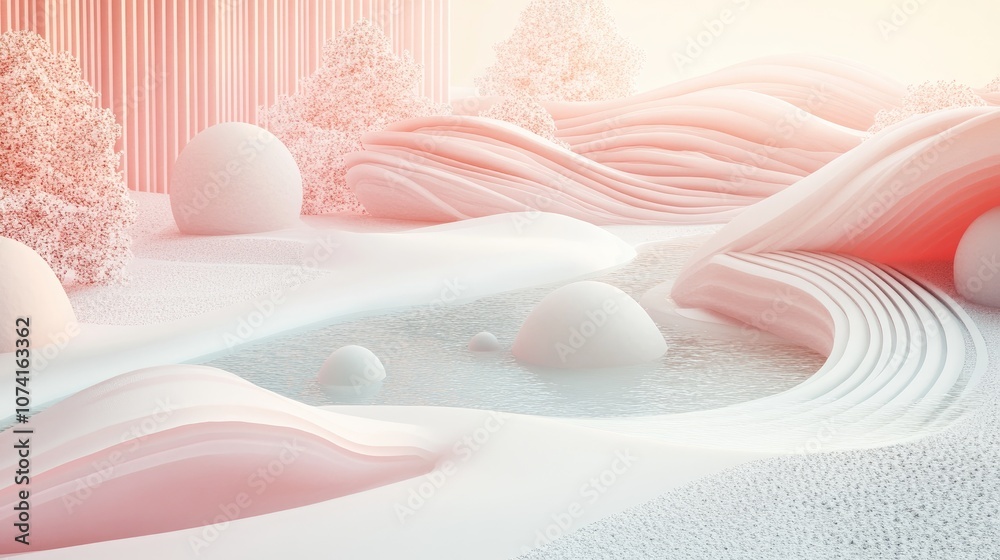 Aufkleber gentle waves and simple forms in a soft pastel color scheme created using 3d rendering techniques