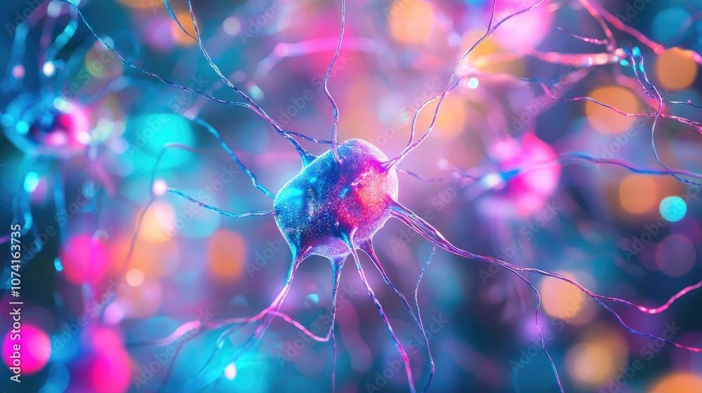 Poster 3d illustration of a neural network representing big data and cybersecurity features a vibrant color