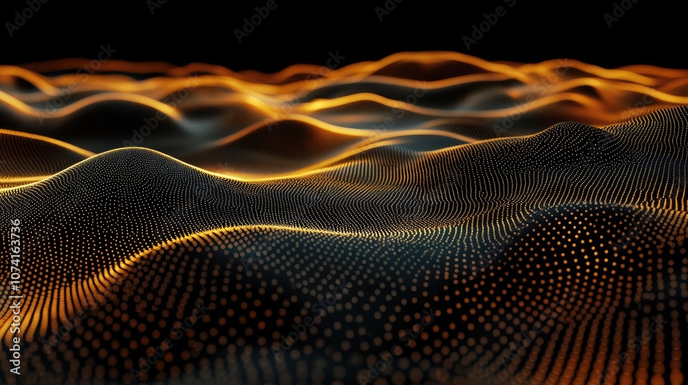 Poster 3d wave points creating a fractal grid showcasing a futuristic infographic for sound visualization