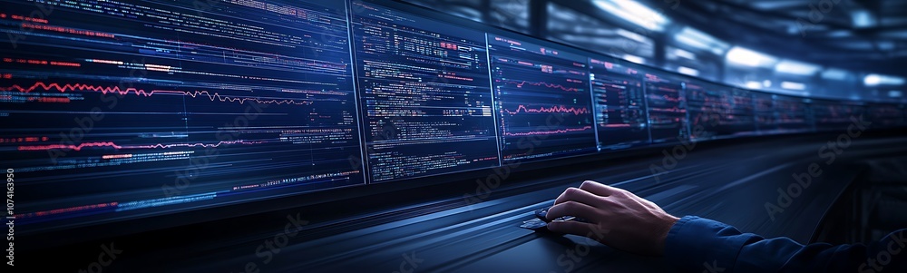 Poster a hand hovers over a digital interface, showcasing vibrant data streams in a futuristic, tech-centri