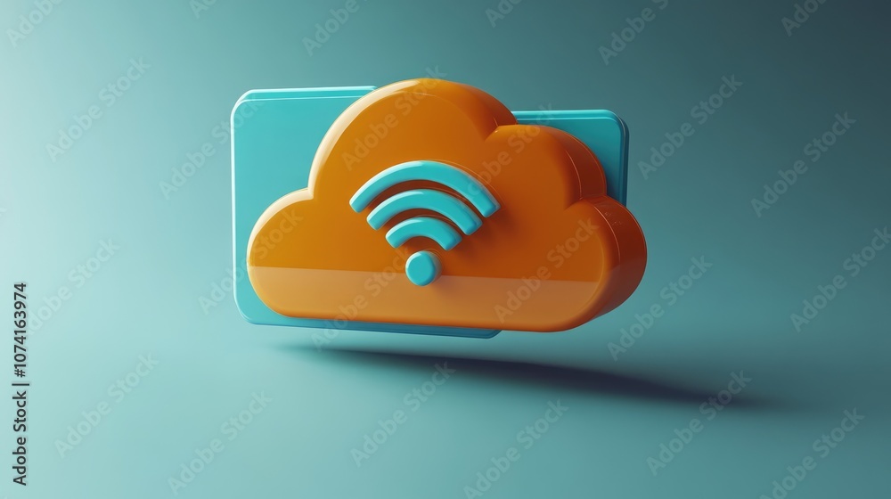 Poster 3d rendering of a wifi symbol integrated with a cloud folder design