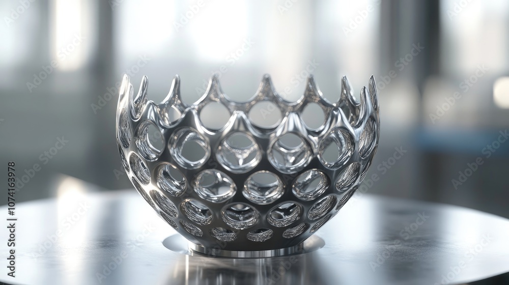 Poster close up of a metal object produced by a 3d printer using laser sintering technology showcase of adv