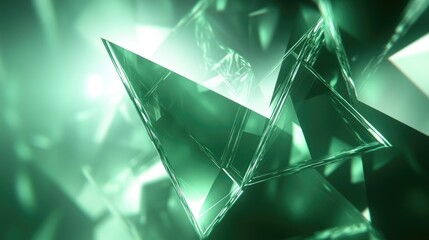 Abstract Green Light Background Featuring Polygonal Elegance and Framed Design Elements