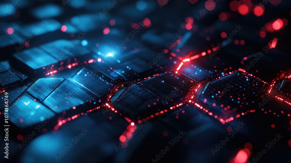 Poster abstract geometric texture featuring a blue and red hexagon representing concepts of science and tec