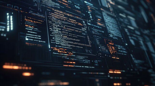 HTML and CSS3 source code displayed on a dark LCD screen featuring an abstract background related to software development and web server data