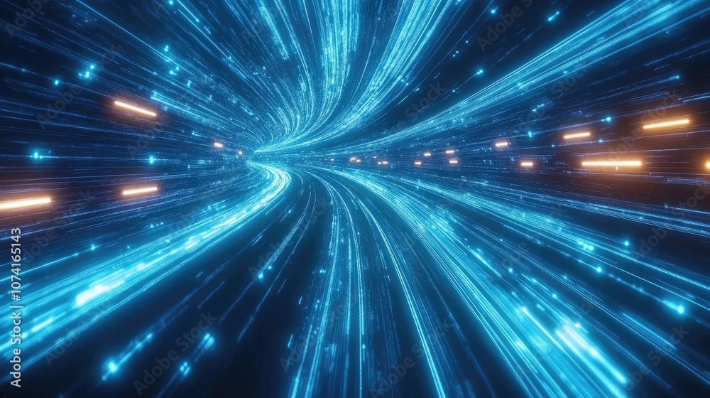 Poster dynamic blue light streaks representing high speed internet data with glowing lines on a captivating