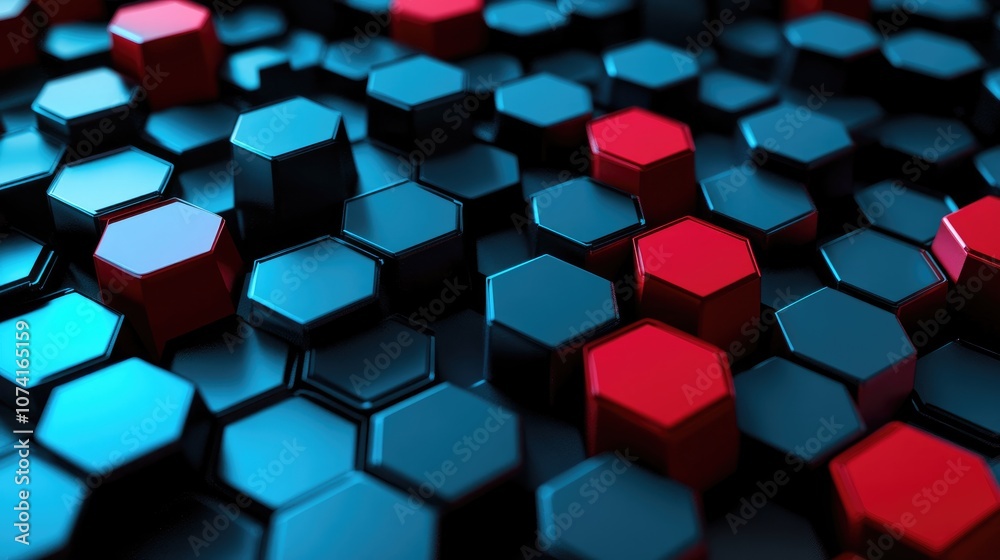 Poster abstract geometric texture featuring a blue and red hexagon representing concepts of science and tec