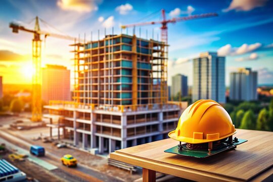 Unique Construction Building Logo Design with a Tilt-Shift Photography Effect, Showcasing Modern Architecture and Innovative Design Elements for Branding Purposes