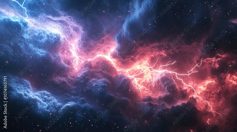 Poster Abstract space with lightning in a 3D cartoon rendering