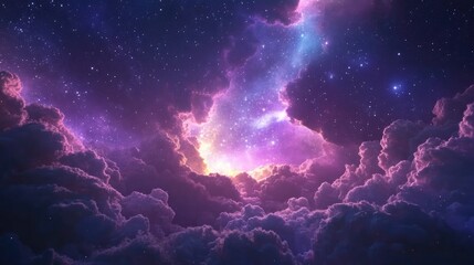 Fototapeta premium Futuristic abstract space background featuring a night sky with stars and nebula in a 3D cartoon rendering