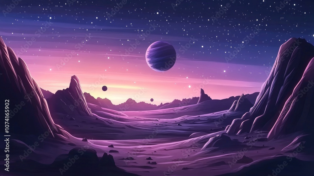 Leinwandbilder 2d illustration in a 3d cartoon rendering style drawn in a cartoon style deep interstellar space wit