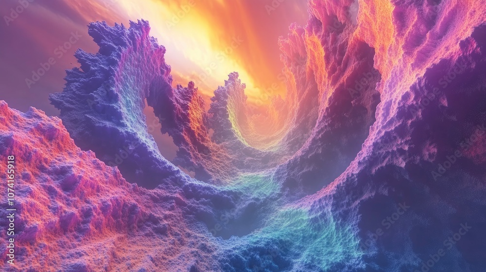 Poster Abstract digital fractal fantasy design in 3D cartoon rendering