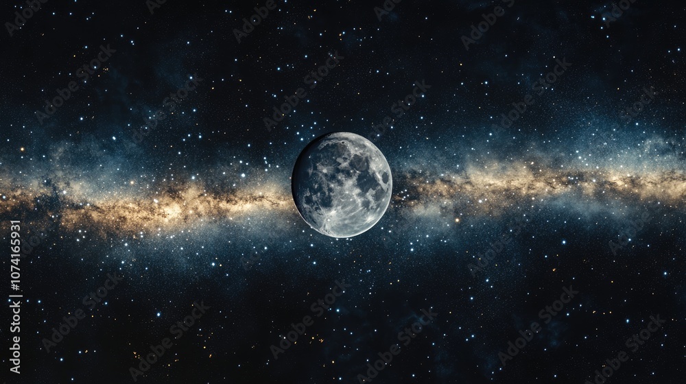 Poster high resolution panorama illustration featuring 3d elements of earth and moon in space