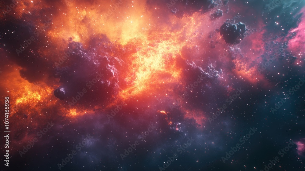 Leinwandbilder fiery explosion in space depicted in 3d cartoon rendering abstract illustration of the universe