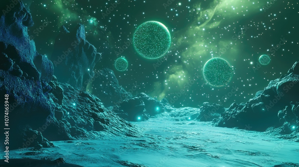 Aufkleber Artificial space depicted in a 3D cartoon rendering
