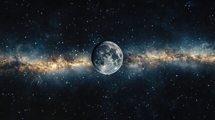 Fototapeta premium High resolution panorama illustration featuring 3D elements of Earth and Moon in space