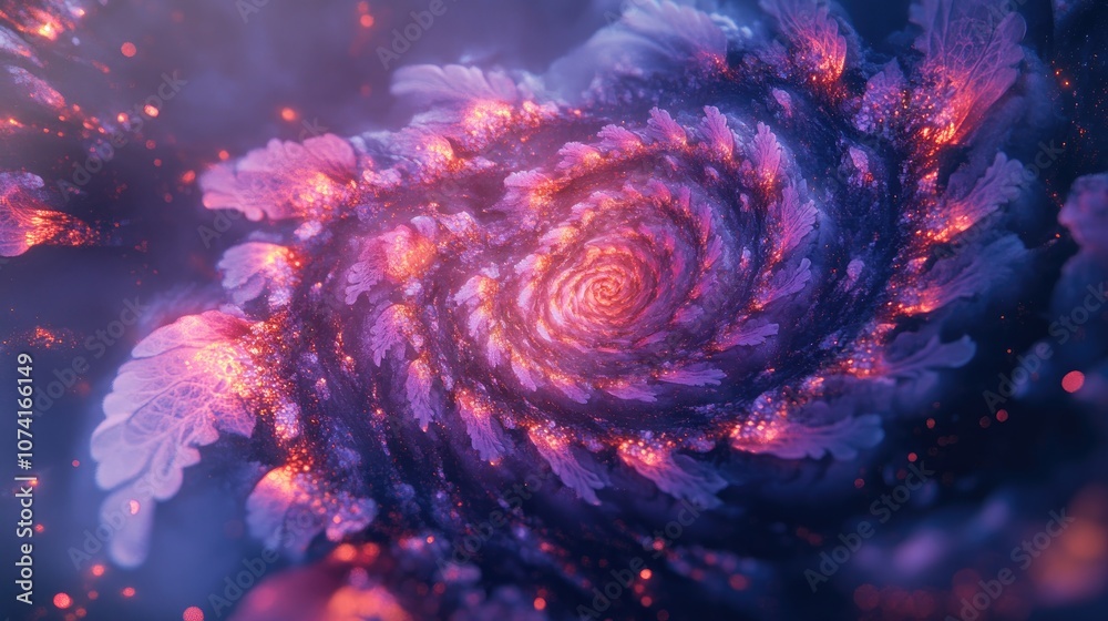 Aufkleber Abstract fractal patterns and shapes rendered in 3D cartoon style Infinite universe Mysterious psychedelic relaxation pattern Dynamic flowing natural forms Sacred geometry Mystical spirals