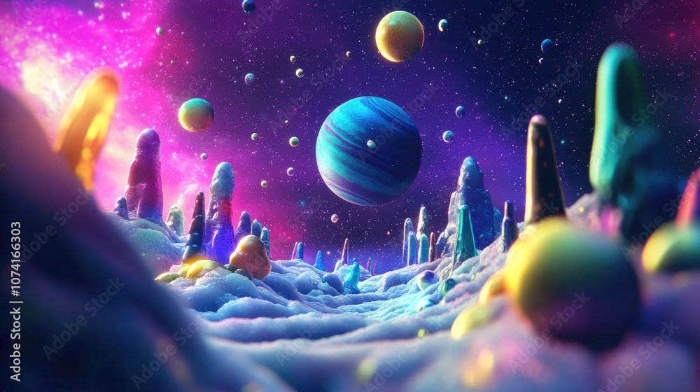 Aufkleber Abstract universe background in 3D cartoon style