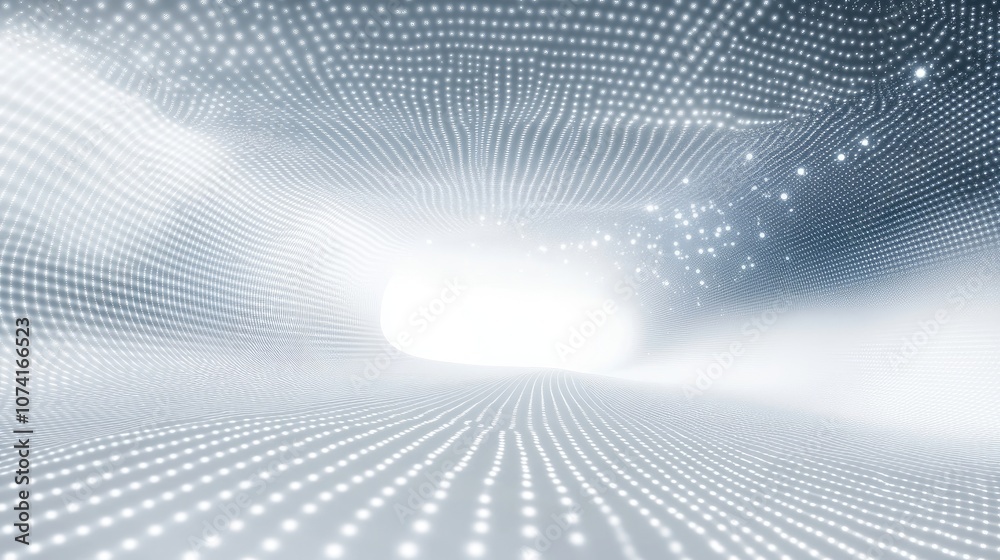 Fototapete White abstract background with a high tech network featuring a cyberspace grid and a starry outer space texture in a 3D cartoon rendering