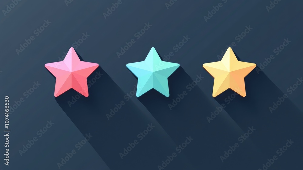 Aufkleber Flat style icon of stars in space with long shadow depicted in 3D cartoon rendering Space symbol