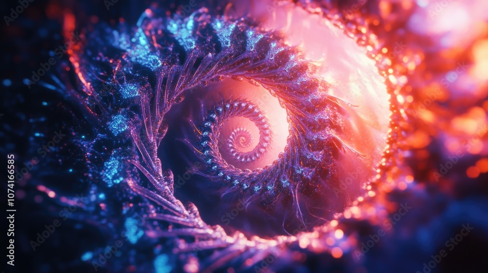 Poster Abstract fractal patterns and shapes in a 3D cartoon rendering Infinite universe with a mysterious psychedelic relaxation pattern Dynamic flowing natural forms and sacred geometry featuring mystic