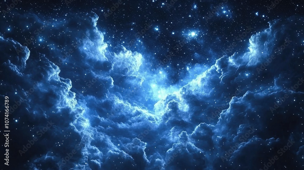 Poster beautiful dark blue universe starry cloudscape background rendered in 3d cartoon style featuring a d