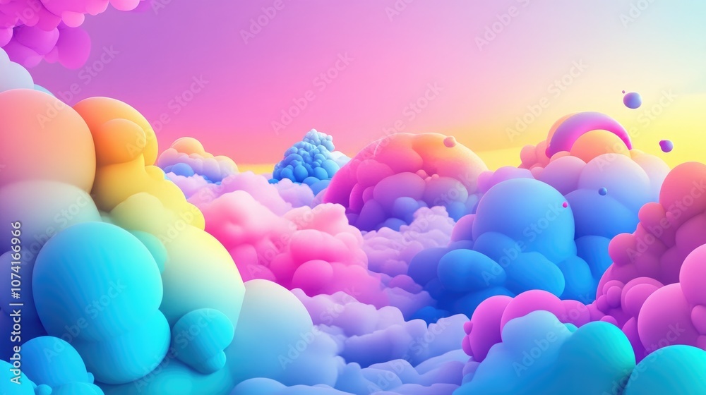 Poster rainbow cloud 3d background phone wallpaper with 3d cartoon rendering