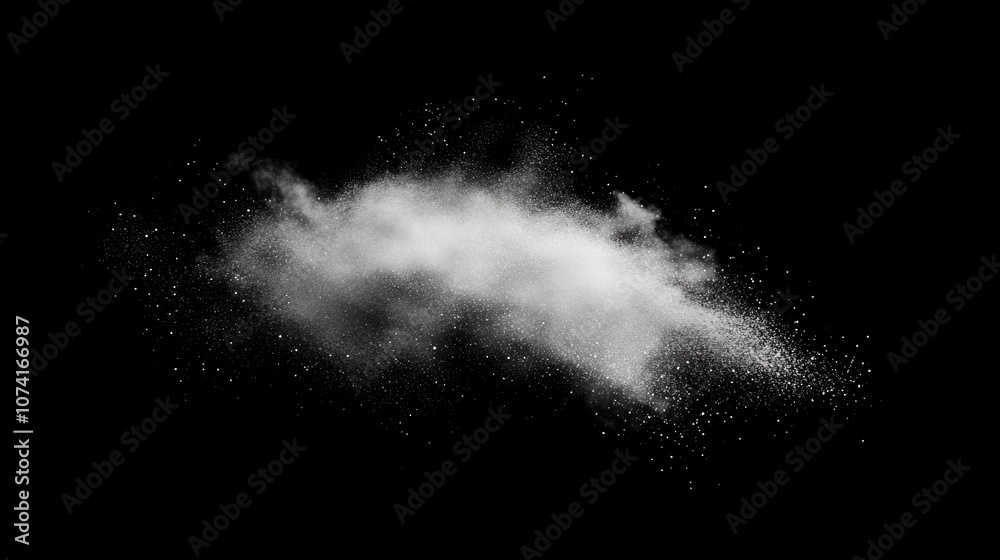 Leinwandbilder Freeze motion of white particles on a black background in a 3D cartoon rendering Abstract dust overlay texture