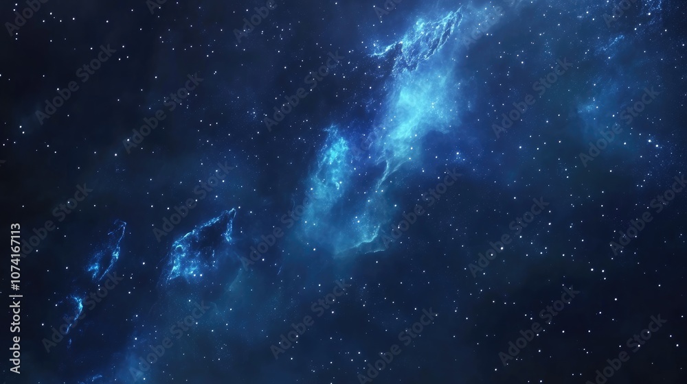 Poster beautiful blue galaxy in deep space depicted in 3d cartoon rendering