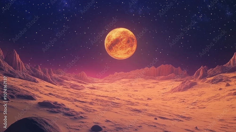 Aufkleber 3d cartoon depiction of a desert planet resembling mars set against a cosmic background