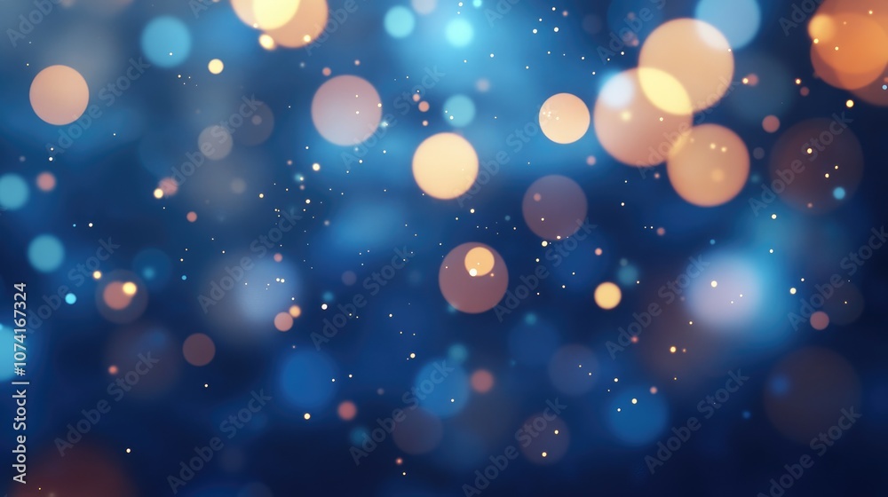 Poster Abstract light bokeh background in deep blue color created with 3D cartoon rendering