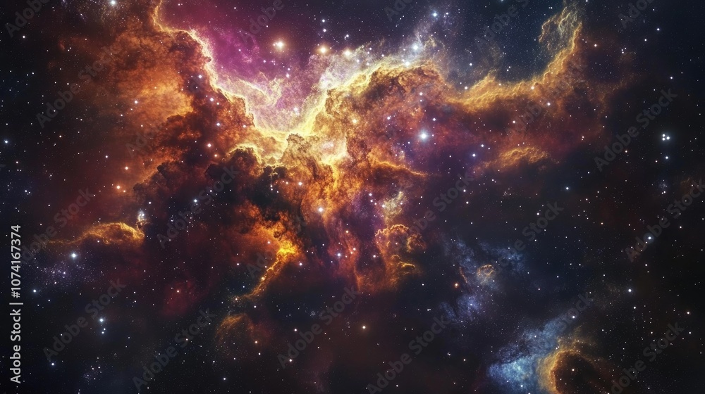Poster nebula and galaxies in space depicted in 3d cartoon rendering