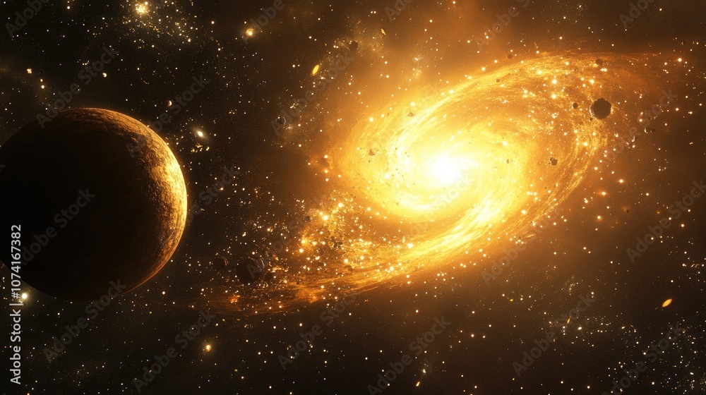 Poster abstract space background in a 3d cartoon rendering science fiction wallpaper featuring a fantastic 