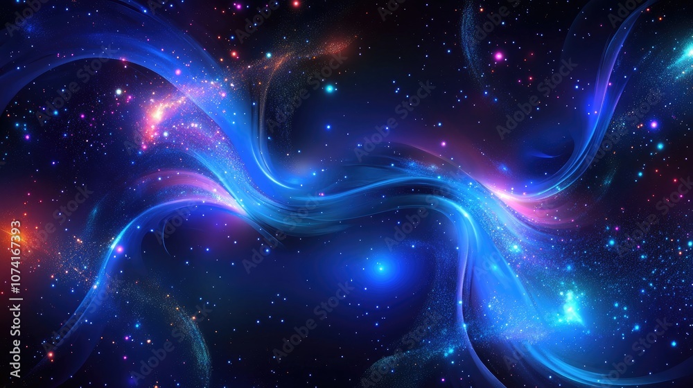 Aufkleber Artistic fractal shapes backdrop in a 3D cartoon rendering Abstract colorful cosmic background with a splash texture Blue light illustration