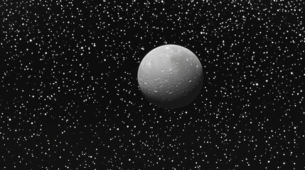 Gray moon and numerous stars on a black background in 3D cartoon rendering