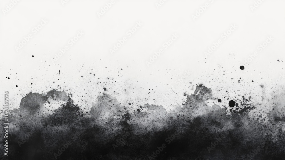 Poster black watercolor ombre leaks and splashes texture on white watercolor paper background in 3d cartoon