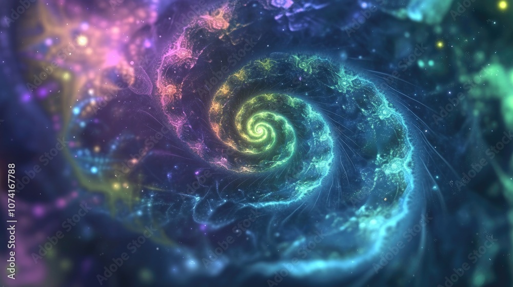 Poster Abstract fractal patterns and shapes in a 3D cartoon rendering Infinite universe with a mysterious psychedelic relaxation pattern Dynamic flowing natural forms and sacred geometry featuring mystic
