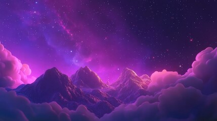 Cosmic landscape featuring a nebula in a 3D cartoon rendering
