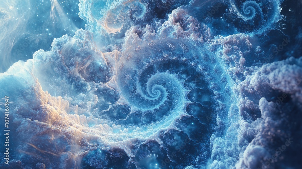 Poster Abstract fractal patterns and shapes rendered in 3D cartoon style Infinite universe with a mysterious psychedelic relaxation pattern Dynamic flowing natural forms featuring sacred geometry and mys
