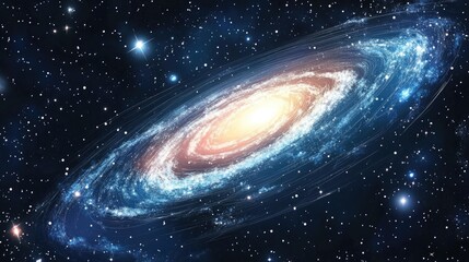 Spiral galaxy and starfield in deep space depicted in 3D cartoon style