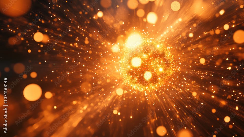 Poster 3d illustration of an energy ball particle explosion background in a cartoon style