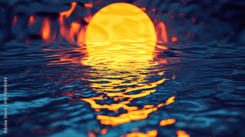 Poster Fractal image depicting an abstract representation of the sun reflected in water illustrated in 3D cartoon style