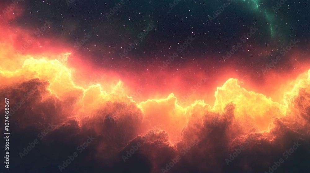 Poster Outer space art featuring awesome nebulae in a 3D cartoon rendering with a starfield