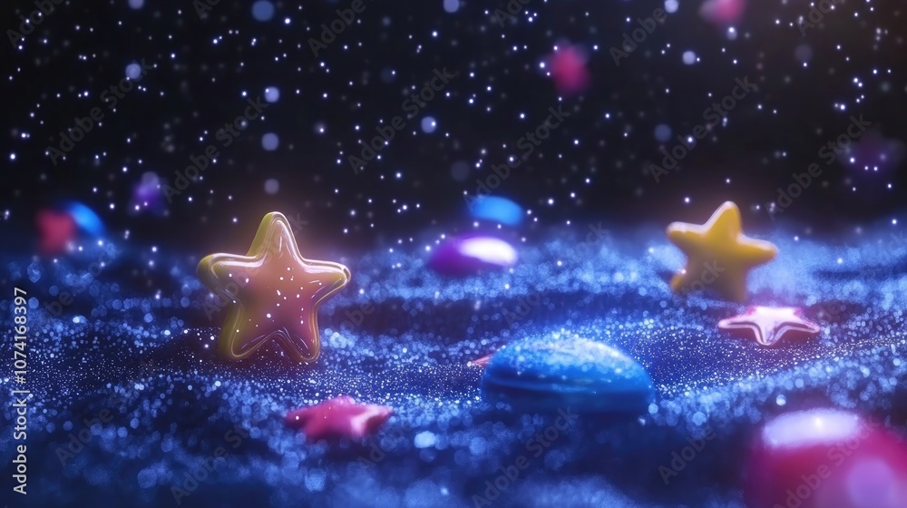 Poster 3D rendering of stars in a galaxy within open space in a cartoon style