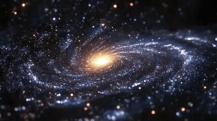 Stars and spiral galaxy in free space depicted in 3D cartoon rendering